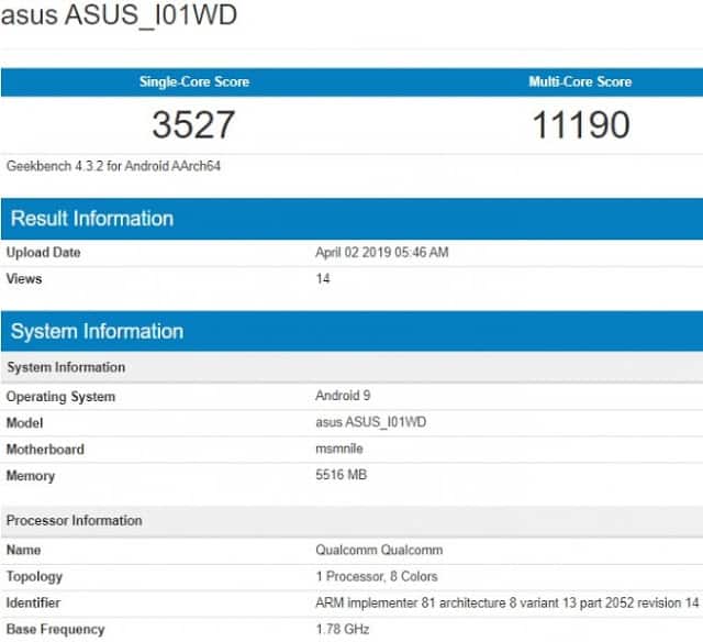 Asus Zenfone 6z Ditenaga dengan Chip Prosesor Snapdragon 855 Muncul Di Geekbench