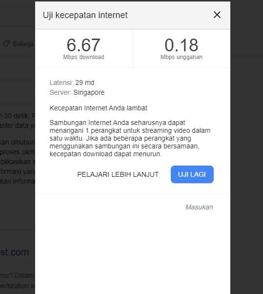 Uji kecepaatan internet Indihome