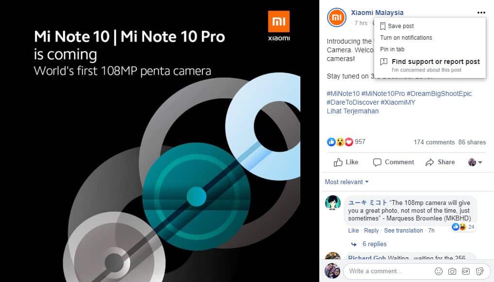 Hasil tangkap layar post Xiaomi Malaysia di Facebook Resmi Miliknya.