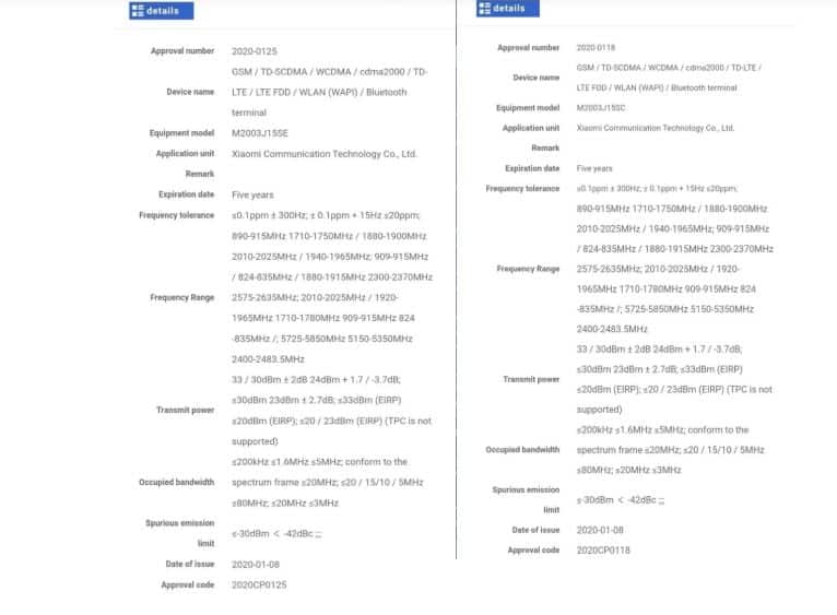 Tangkap layar Sertifikasi MIIT untuk dua ponsel baru Redmi