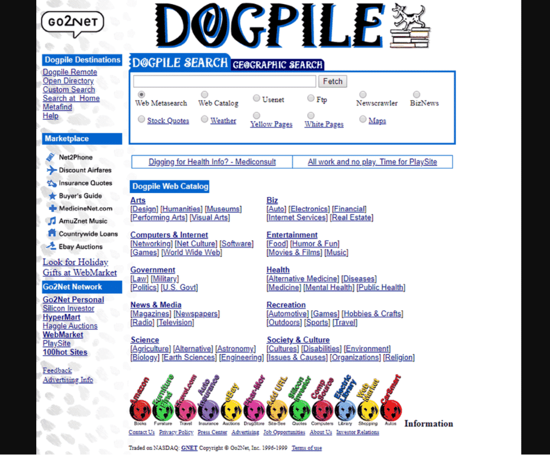 desain web dogpile 90an