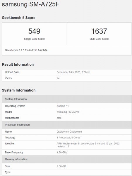 Geekbench Menampilkan Samsung Galaxy A72 4G