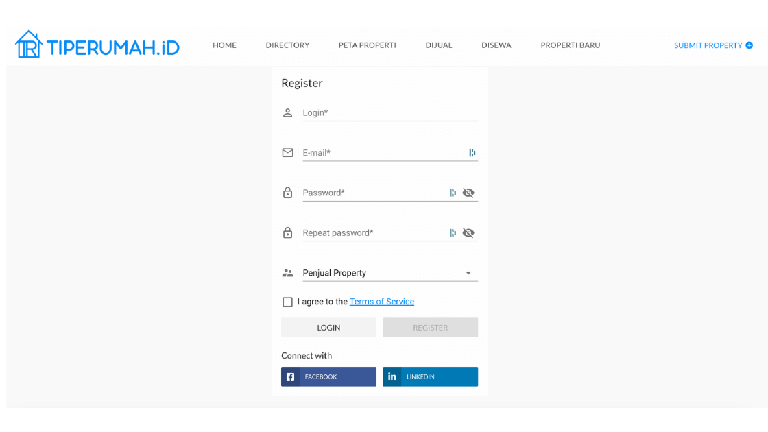 Form registrasi tiperumah