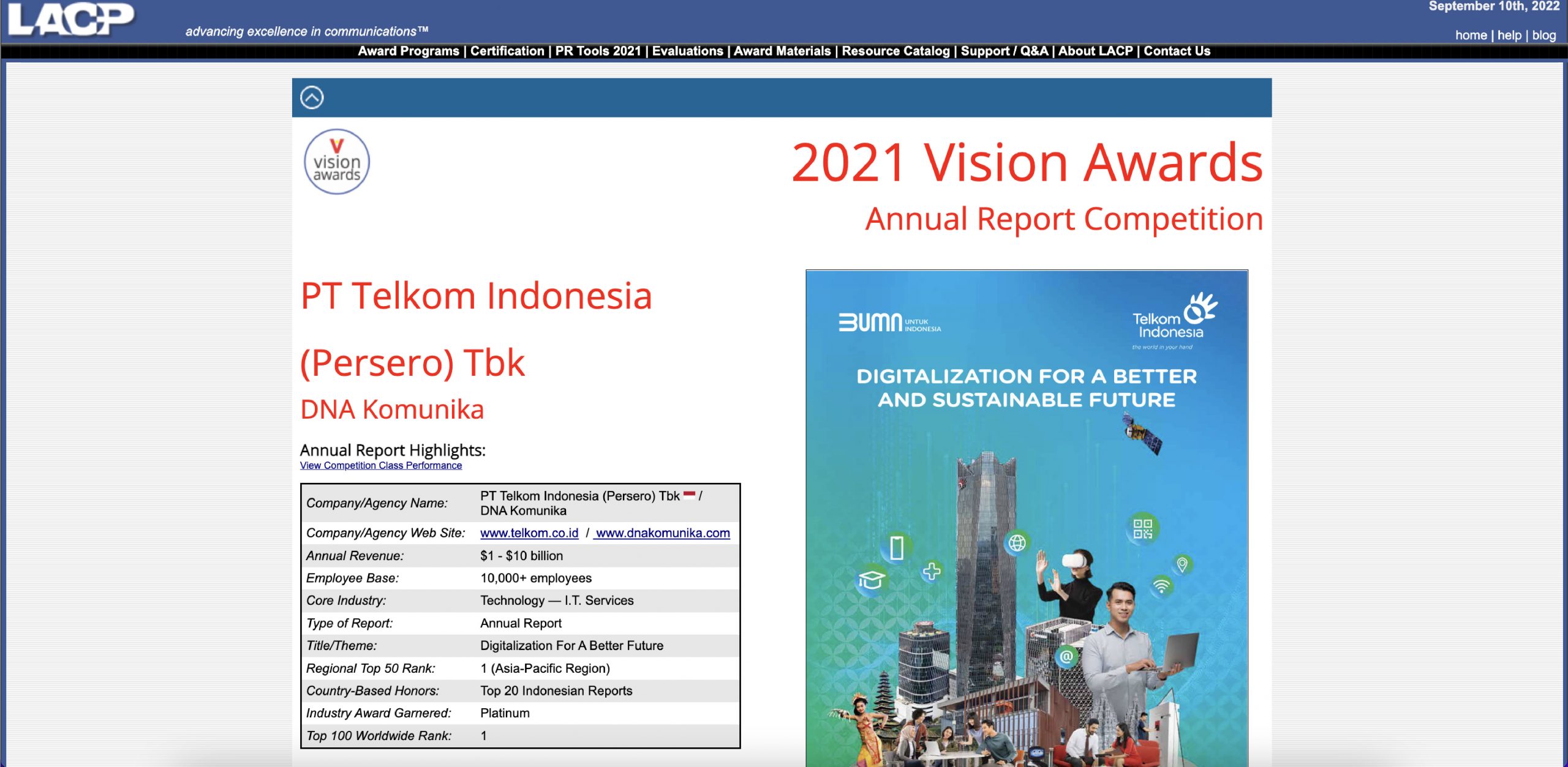 Telkom Indonesia Annual Report Highlights, LACP Annual Report Award 2022.