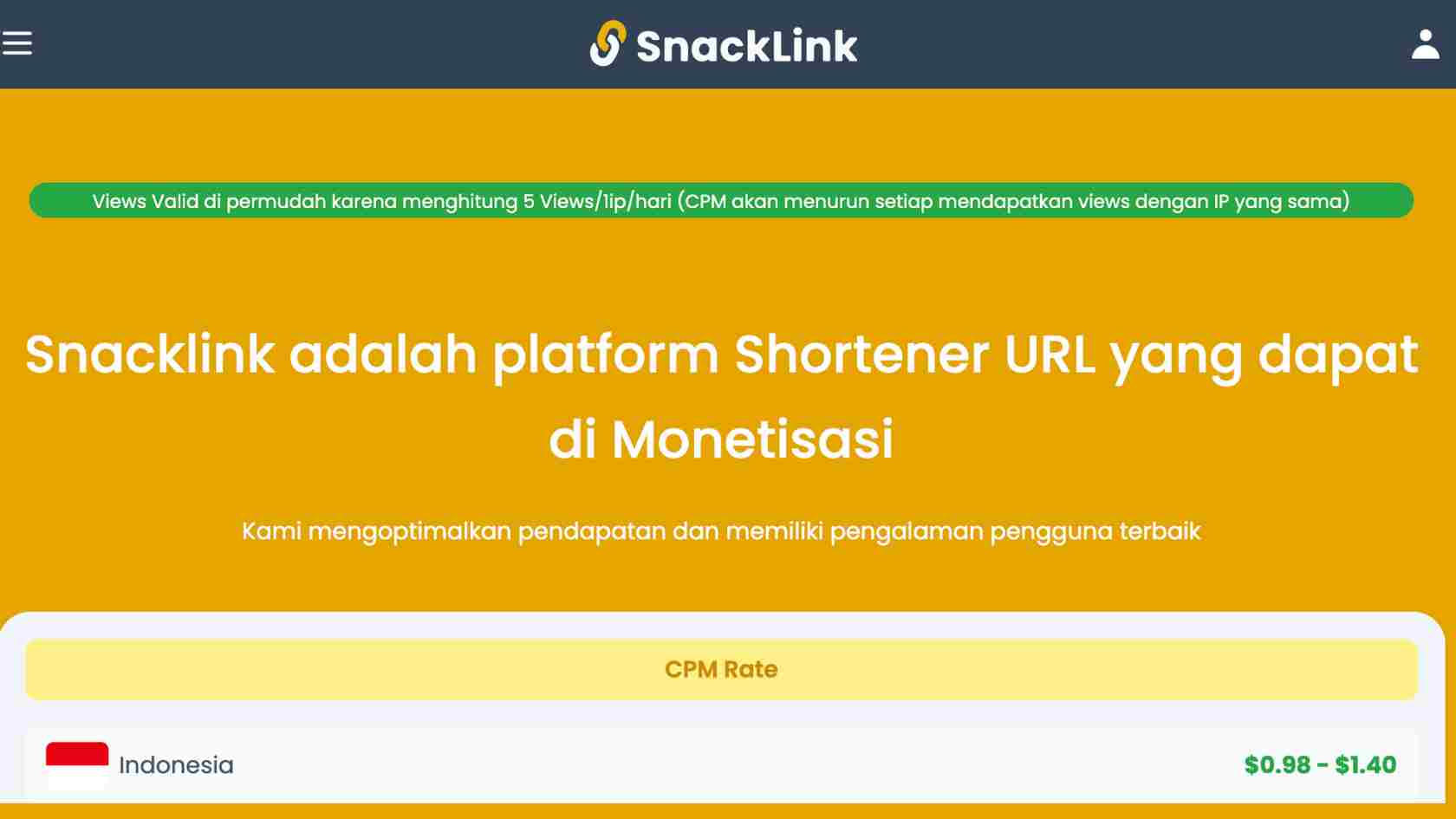 tampilan situs web SnackLink