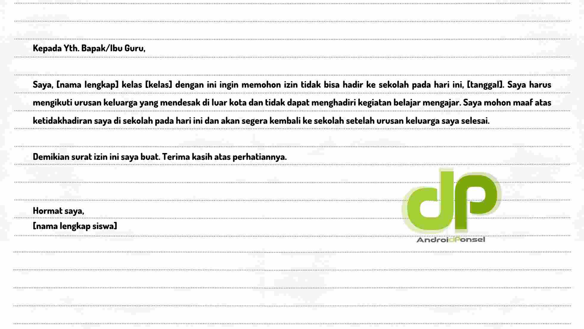 contoh Surat Izin Tidak Masuk Sekolah