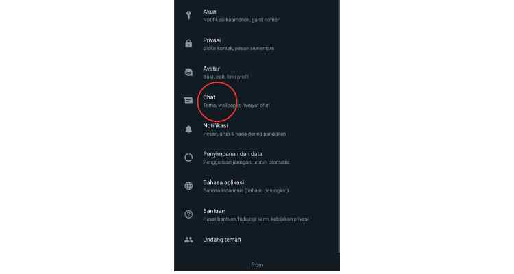 menu chat whatsapp