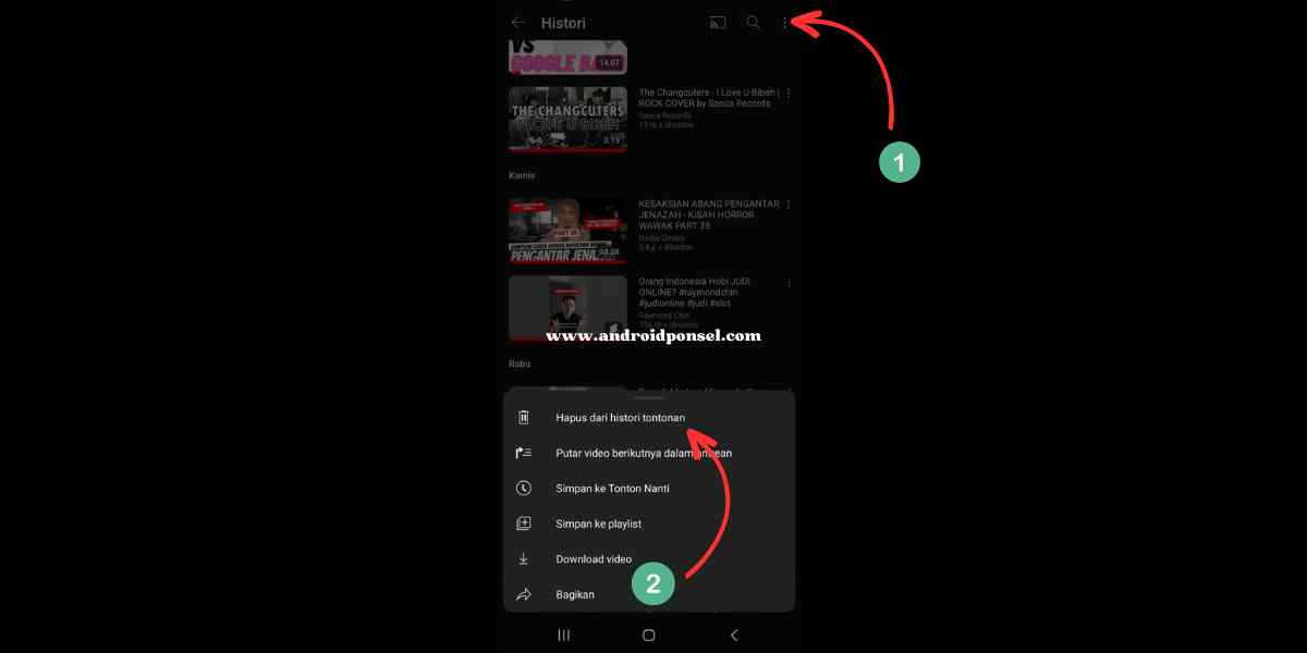 hapus histori tontonan youtube
