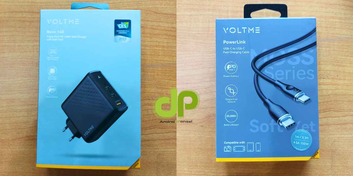 VOLTME 140W USB-C Charger dan juga PowerLink USB-C to USB-C Fast Charging Cable