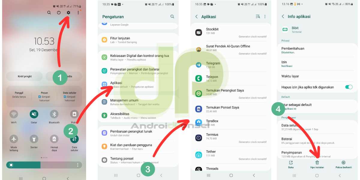 Hapus aplikasi dari pengaturan android