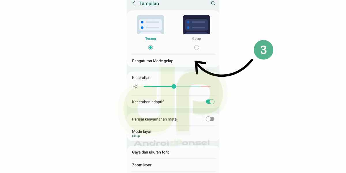 pengaturan mode gelap android