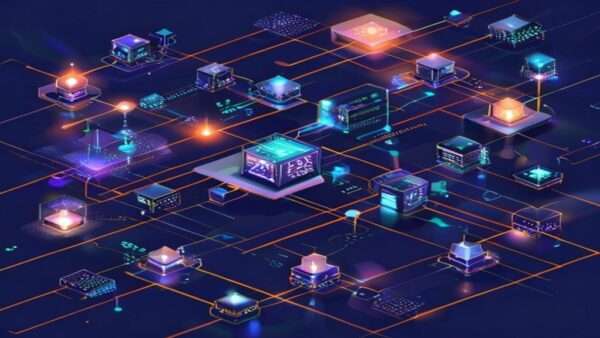 Ilustrasi edge computing jaringan terdistribusi - edge computing adalah - karya ilustrasi AI