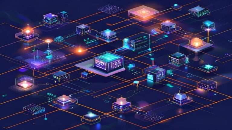 Ilustrasi edge computing jaringan terdistribusi - edge computing adalah - karya ilustrasi AI
