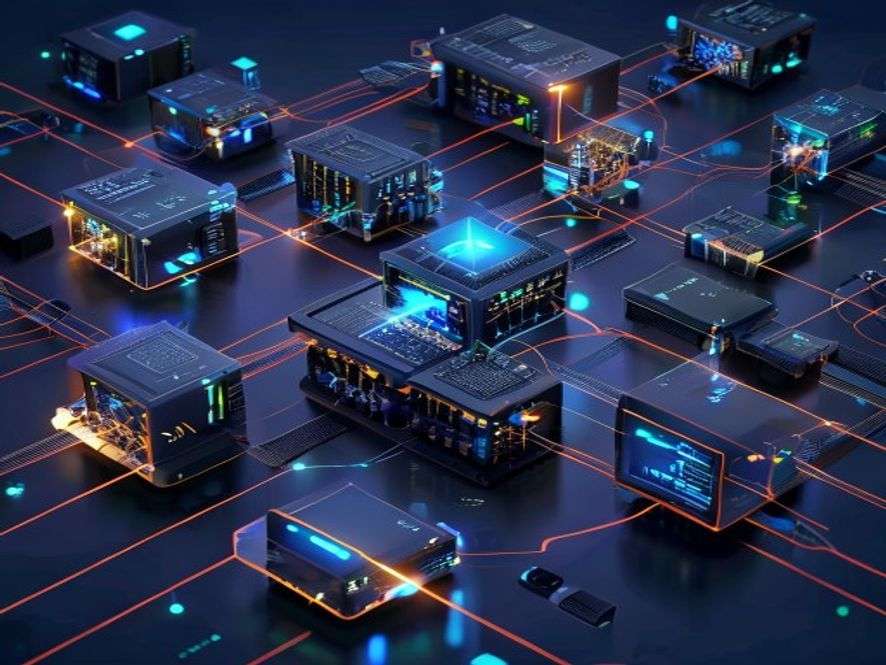 Ilustrasi arsitektur edge computing komponen perangkat gateway server - edge computing adalah - karya ilustrasi AI