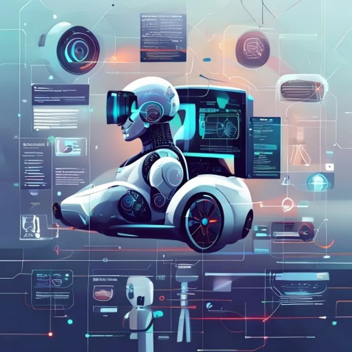 Ilustrasi aplikasi multimodal AI di berbagai industri - Multimodal AI - karya ilustrasi AI
