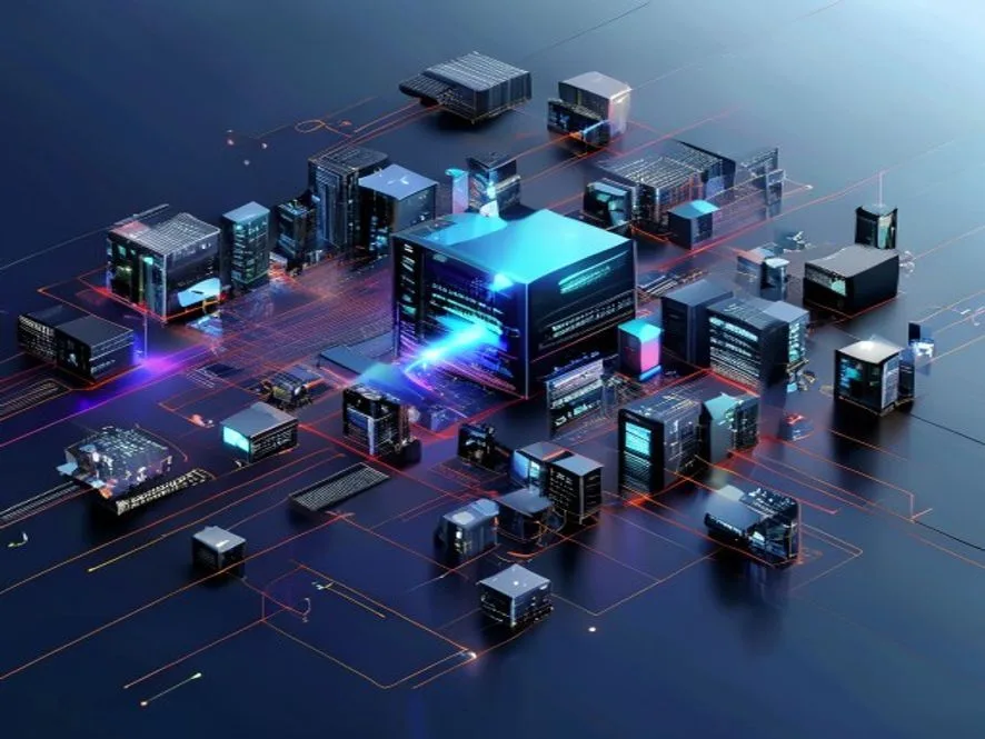 Ilustrasi model infrastruktur on-premise, cloud, hybrid, dan edge computing - infrastruktur digital adalah - karya ilustrasi AI