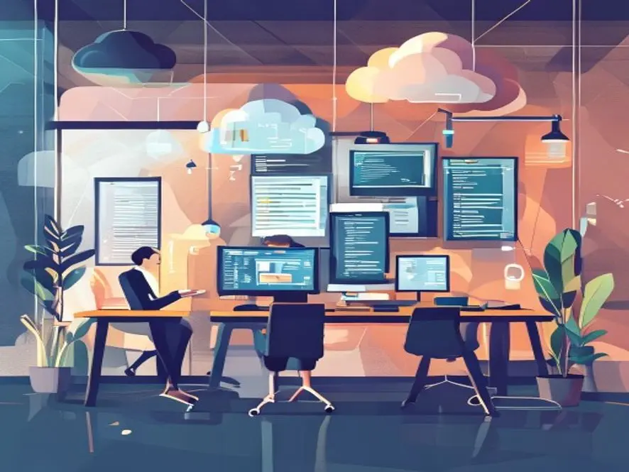 Ilustrasi cloud computing untuk bisnis di Indonesia - keunggulan cloud computing - karya ilustrasi AI
