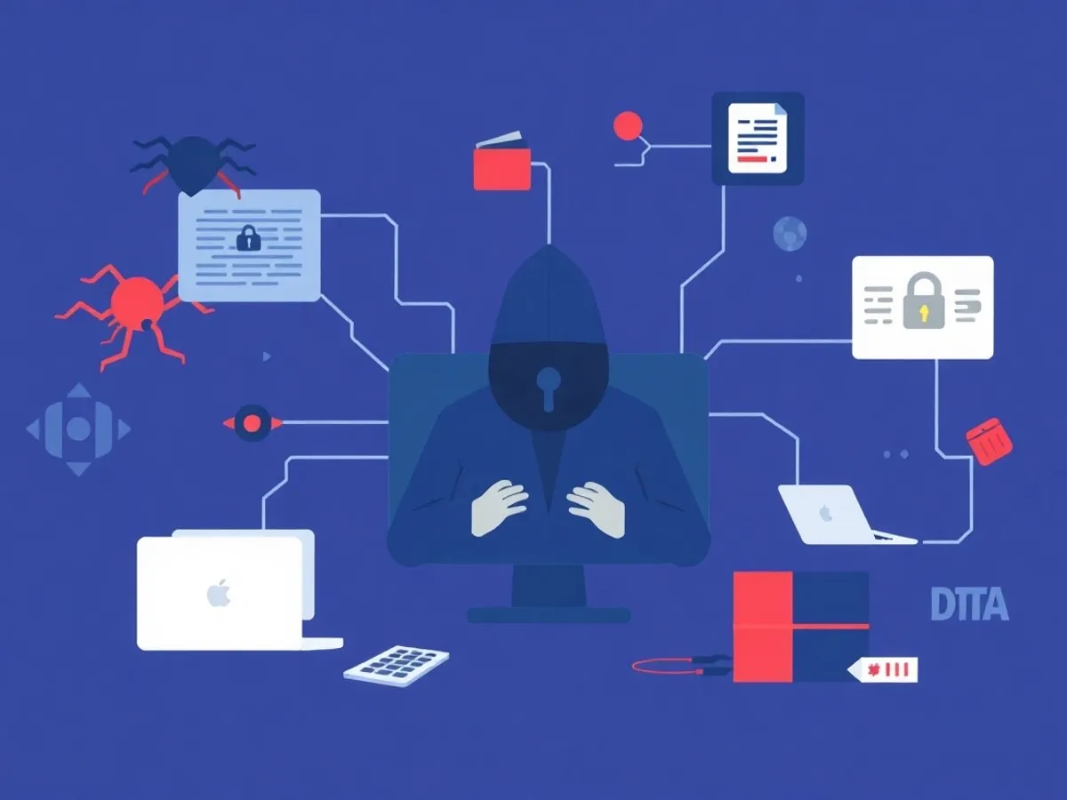 Ilustrasi 7 ancaman terhadap keamanan data - keamanan data digital - karya ilustrasi AI