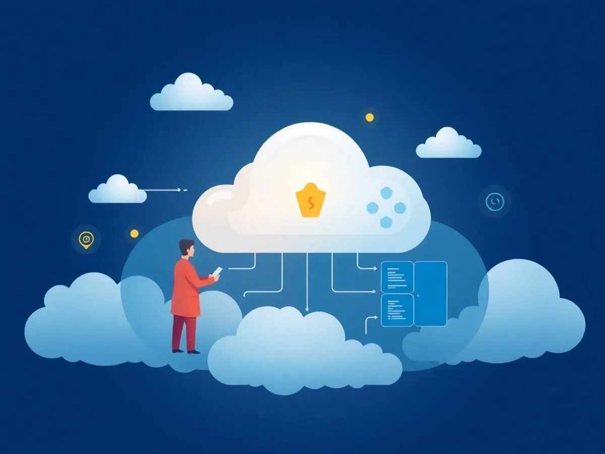 Ilustrasi keamanan data di cloud - keamanan data digital - karya ilustrasi AI