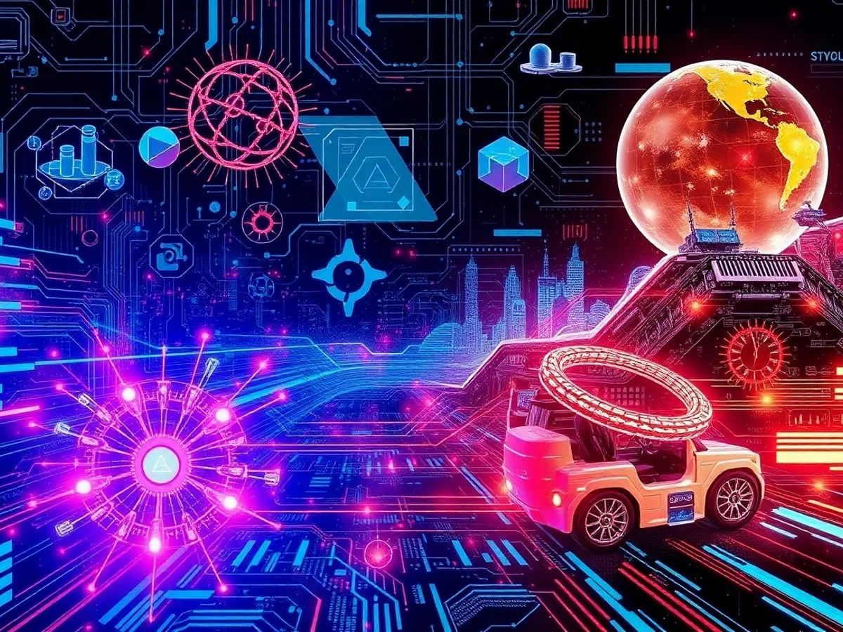 Ilustrasi aplikasi quantum computing penemuan obat AI logistik - quantum computing adalah - karya ilustrasi AI