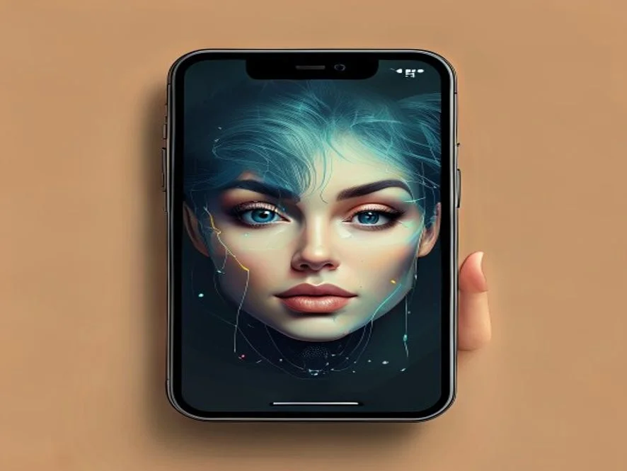 Ilustrasi contoh artificial intelligence adalah di smartphone face unlock kamera AI dan asisten virtual - artificial intelligence adalah - karya ilustrasi AI