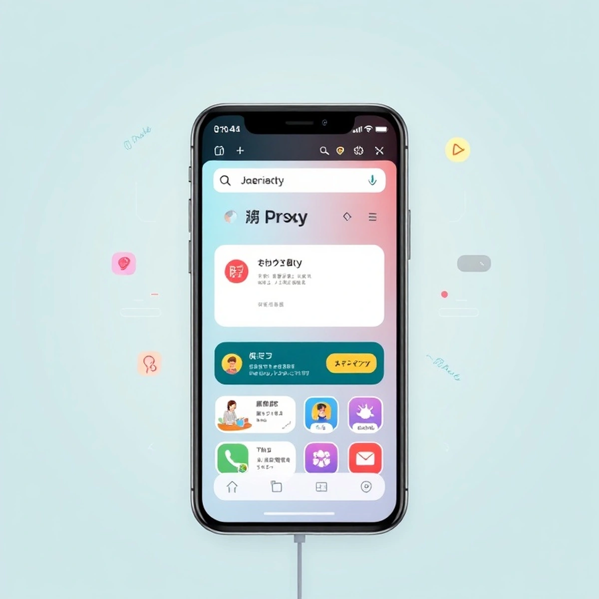 Tampilan smartphone dengan antarmuka proxy browser BlockAway untuk akses konten Jepang