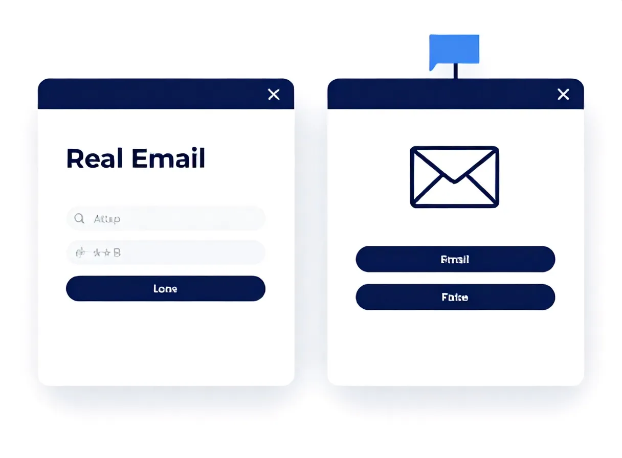 Ilustrasi ciri-ciri phishing membedakan email SMS asli vs palsu - phishing adalah - karya ilustrasi AI