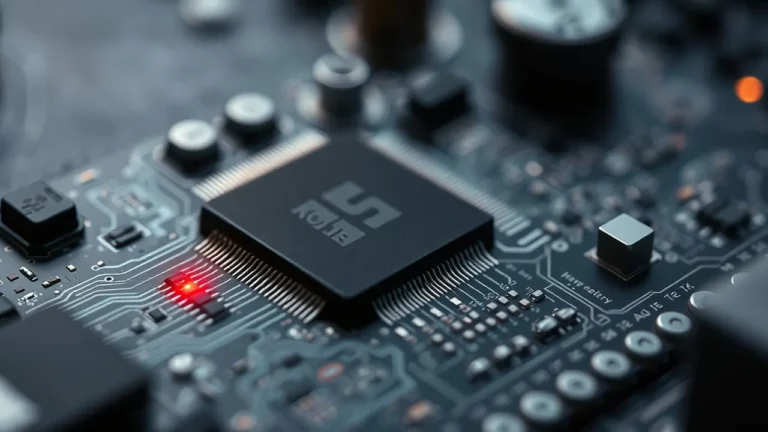 Ilustrasi motherboard dengan LED merah - serangan living off AI toolchain - karya ilustrasi AI