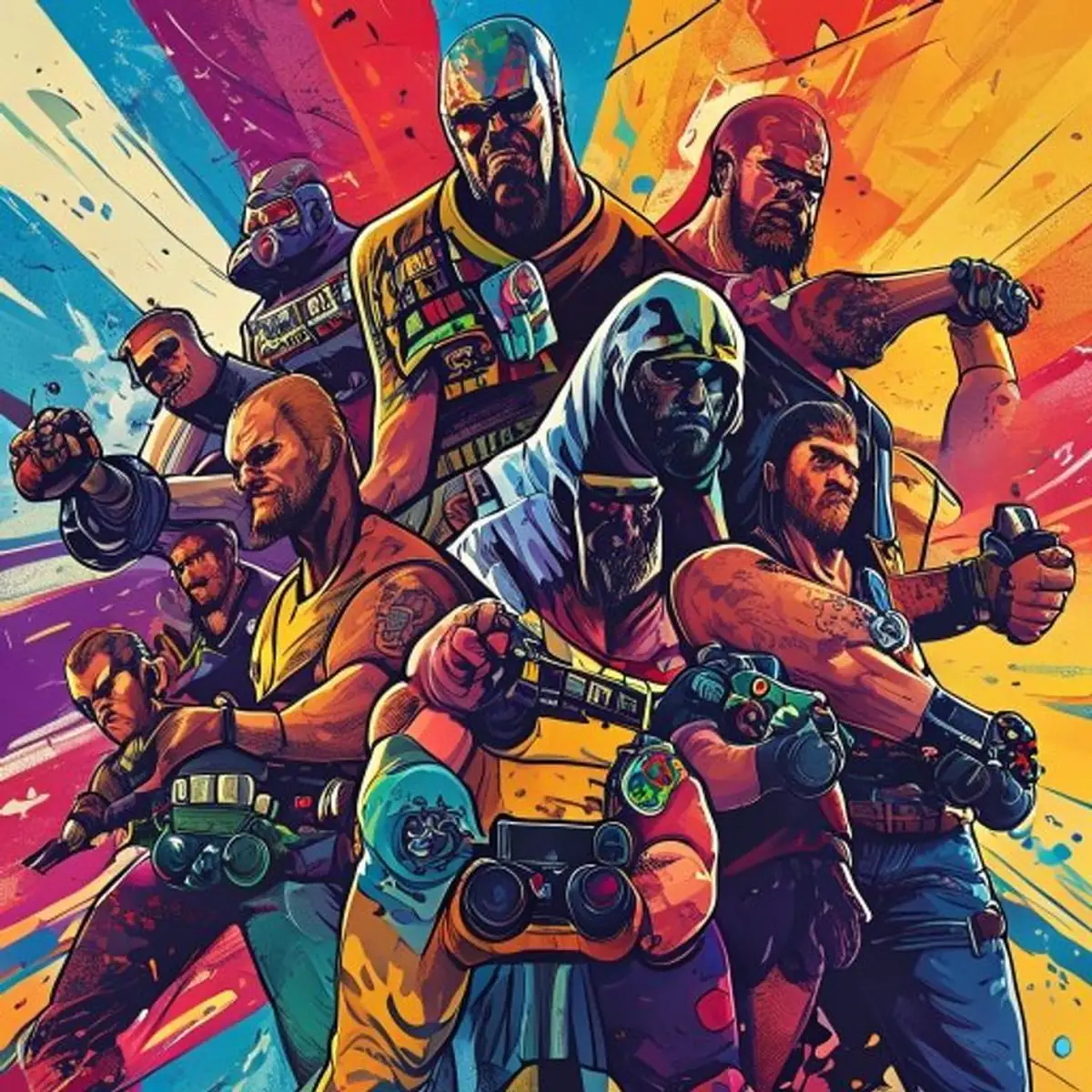 Ilustrasi karakter game PS2 klasik seperti God of War, GTA San Andreas, Final Fantasy - karya ilustrasi AI