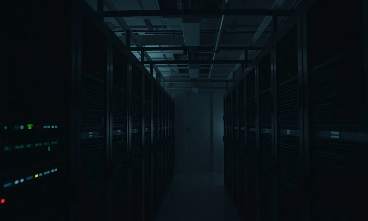 Ilustrasi server rack dengan satu lampu merah menyala - supply chain attack - karya ilustrasi AI