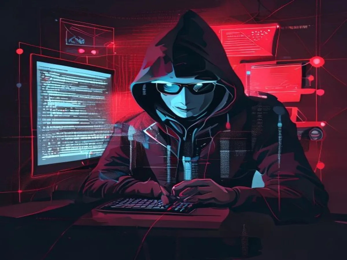 Ilustrasi modus penipuan online dengan smartphone dan simbol peringatan kejahatan siber - pmmax technology limited apakah pinjol - karya ilustrasi AI