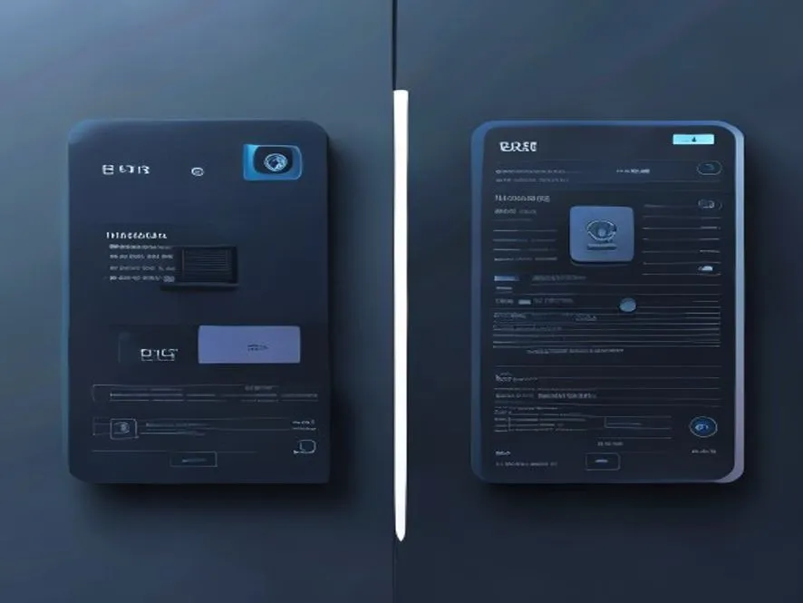 Ilustrasi digital identity adalah - perbandingan KTP fisik dan identitas digital di layar smartphone - digital identity adalah - karya ilustrasi AI
