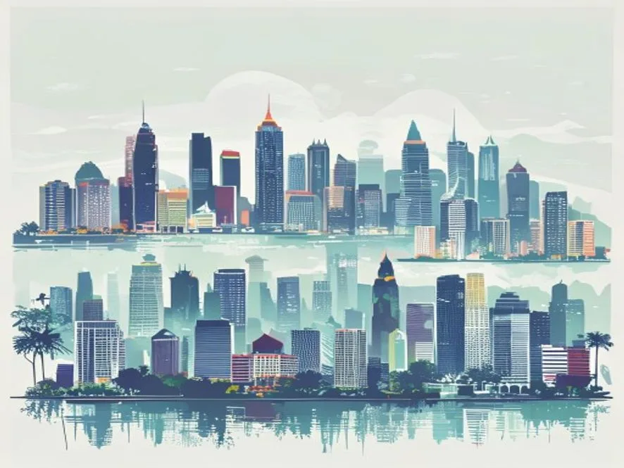 Ilustrasi 7 kota smart city terbaik Indonesia Jakarta Bandung Surabaya - smart city indonesia - karya ilustrasi AI