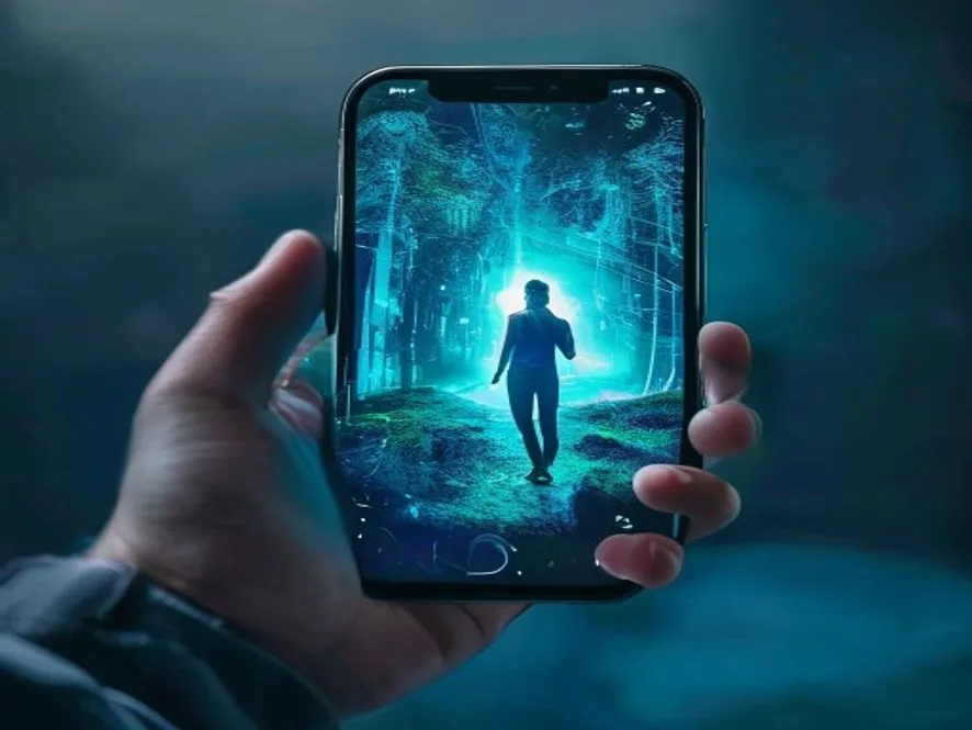 Ilustrasi cara masuk metaverse pakai hp - metaverse adalah - karya ilustrasi AI