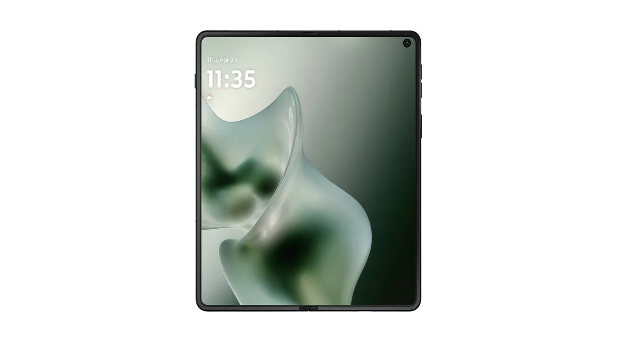 Motorola Razr Fold 5G dalam keadaan terlipat memperlihatkan layar cover 6,6 inci - sumber dari 9to5Google