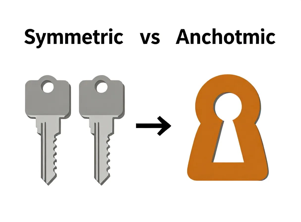 Ilustrasi perbandingan enkripsi symmetric vs asymmetric - enkripsi data adalah - karya ilustrasi AI