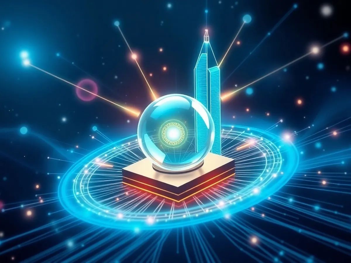 Ilustrasi teknologi kunci Quantum Internet - qubit quantum repeater QKD quantum memory - Quantum Internet - karya ilustrasi AI
