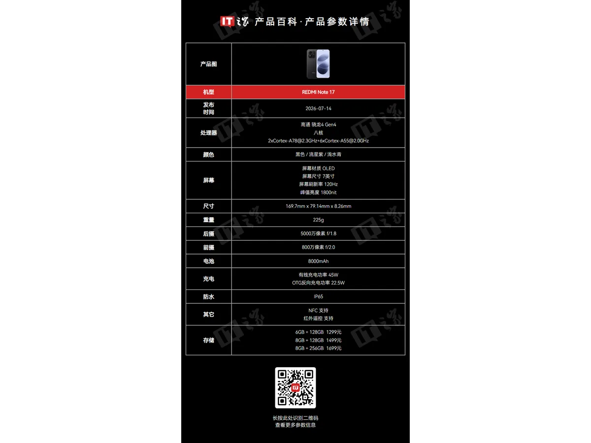 Xiaomi REDMI Note 17 - sumber dari ITHome