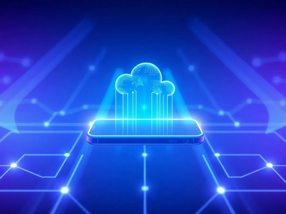 Ilustrasi quantum computing smartphone masa depan cloud - quantum computing adalah - karya ilustrasi AI