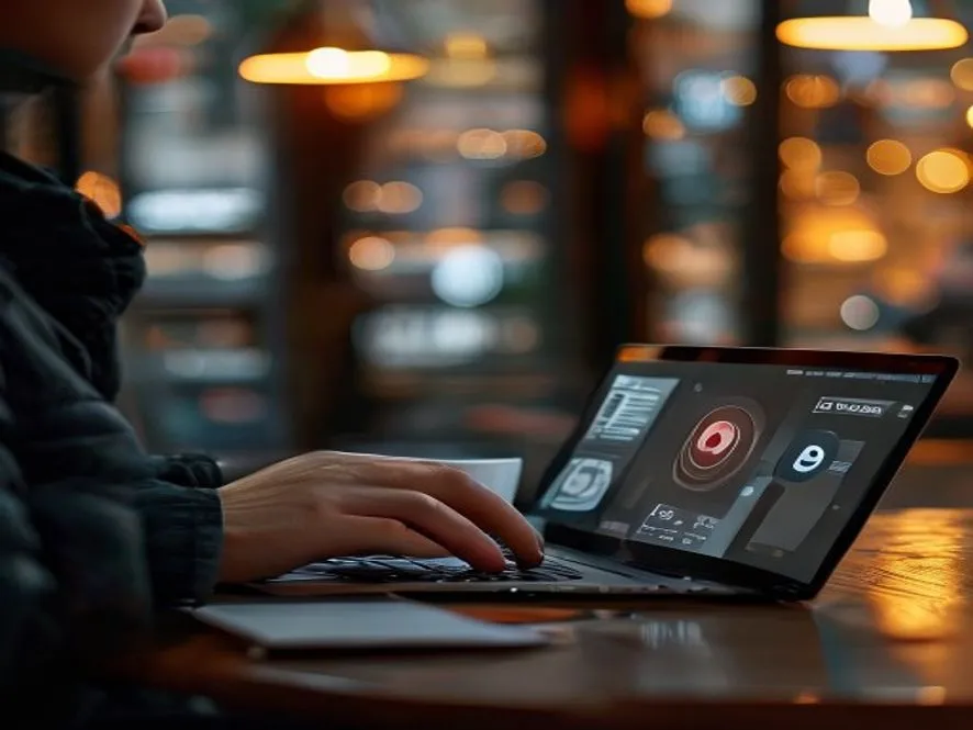 Ilustrasi VPN browsing aman Wi-Fi publik kafe - tips aman saat browsing - karya ilustrasi AI