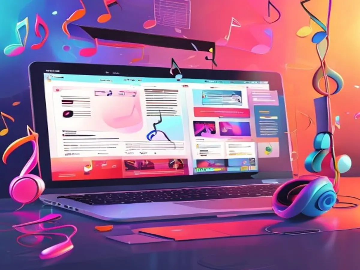 Ilustrasi situs download lagu travelagu mp3 laptop - karya ilustrasi AI