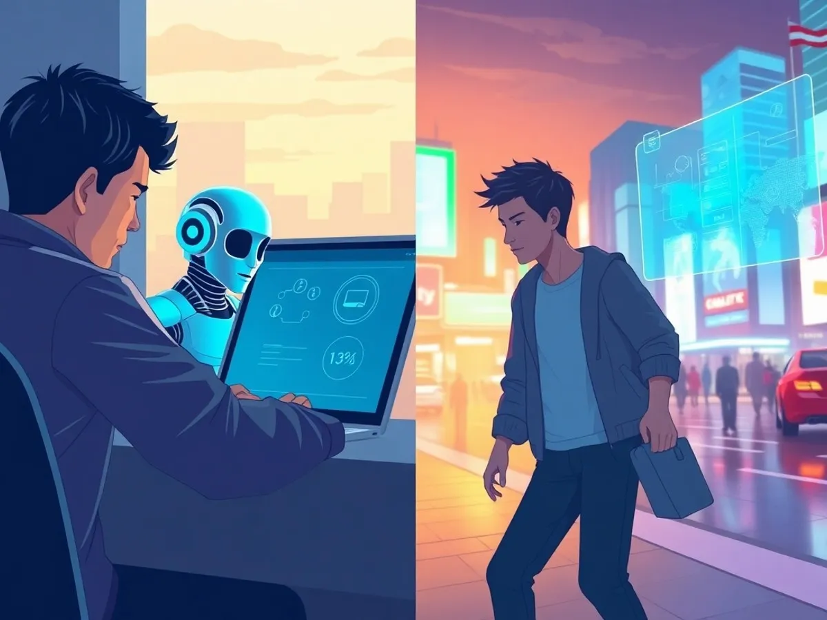 Ilustrasi perbedaan Web 3.0 vs Web 4.0 - perbandingan dua generasi internet - Web 4.0 - karya ilustrasi AI