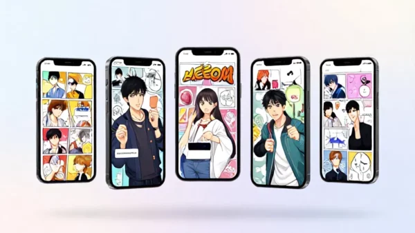 Ilustrasi 5 aplikasi baca manhwa terbaik - aplikasi baca manhwa sub indo - karya ilustrasi AI