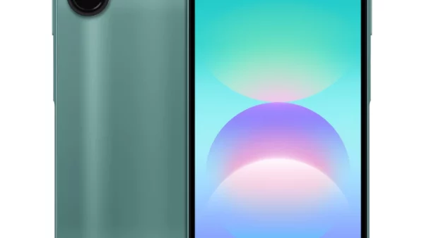 Tampak depan dan belakang Samsung Galaxy A08 warna green dengan modul dua kamera - sumber dari carisinyal.com