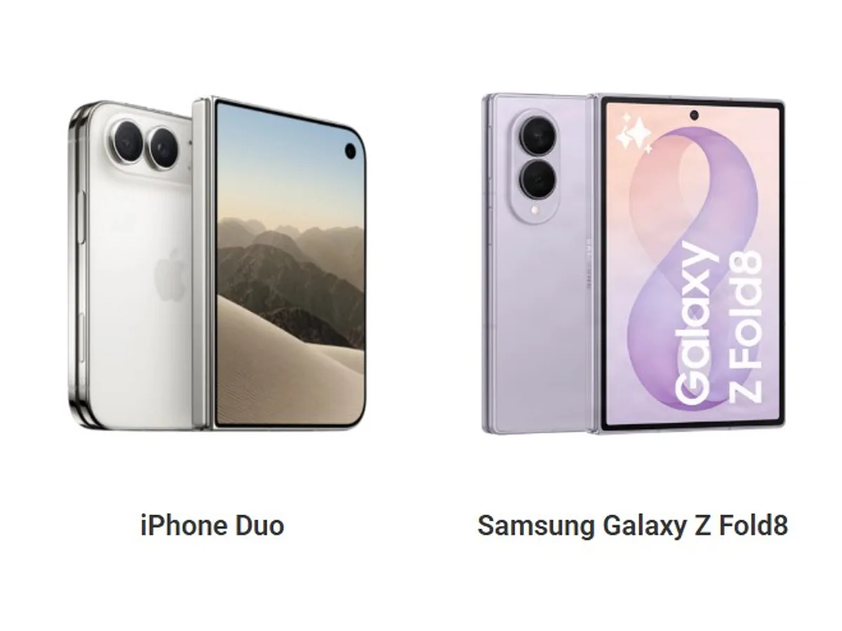 Perbandingan tampilan iPhone Duo dan Samsung Galaxy Z Fold8 - sumber dari carisinyal.com