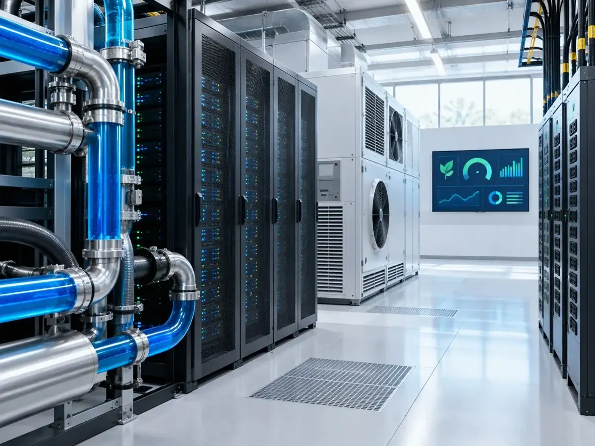 Ilustrasi efisiensi pendingin pusat data - sistem energi baru beijing - karya ilustrasi AI